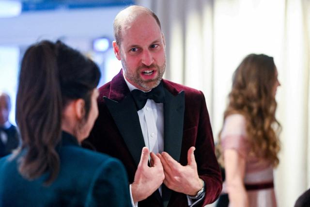 Britain's Prince William, Prince of Wales meets with Jane Millichip, CEO of the British Academy of Film and Television Arts at the BAFTA British Academy Film Awards at the Royal Festival Hall, Southbank Centre, in London, on February 22, 2026. (Photo by Jaimi Joy / POOL / AFP)
