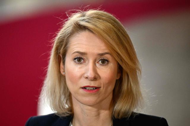 EU High Representative and Vice-President for Foreign Affairs and Security Policy Kaja Kallas looks on as she speaks to the press before the EU Foreign Affairs Council in Brussels on February 23, 2026. (Photo by JOHN THYS / AFP)