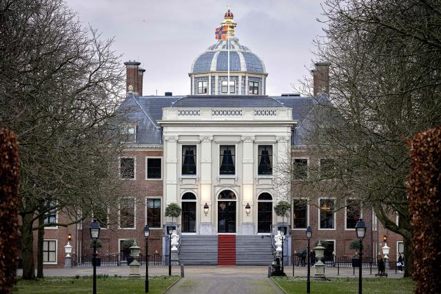 This photograph shows the Huis ten Bosch Palace in The Hague, The Netherlands, ahead of the swearing-in of the new cabinet, with the traditional photograph taken on the steps, on February 23, 2026. The new Dutch government will be sworn in today, with 38-year-old centrist Rob Jetten set to be the country's youngest-ever prime minister. (Photo by Ramon van Flymen / ANP / AFP) / Netherlands OUT