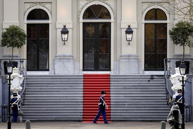This photograph shows the Huis ten Bosch Palace in The Hague, The Netherlands, during the final preparations ahead of the swearing-in of the new cabinet, with the traditional photograph taken on the steps, on February 23, 2026. The new Dutch government will be sworn in today, with 38-year-old centrist Rob Jetten set to be the country's youngest-ever prime minister. (Photo by Ramon van Flymen / ANP / AFP) / Netherlands OUT