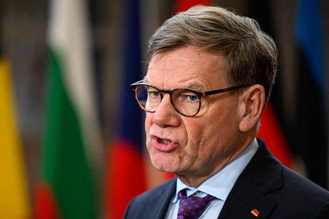Germany's Foreign Affairs Minister Johann Wadephul speaks to the press as he arrives for the EU Foreign Affairs Council in Brussels on February 23, 2026. (Photo by JOHN THYS / AFP)