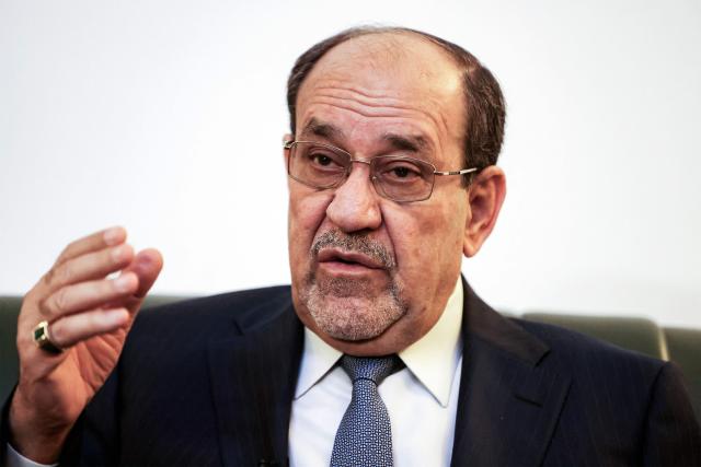 Iraq’s former prime minister and candidate for the premiership, Nouri al-Maliki, speaks during an interview with AFP at his office in the Green Zone in Baghdad on February 23, 2026. (Photo by Ahmad AL-RUBAYE / AFP)