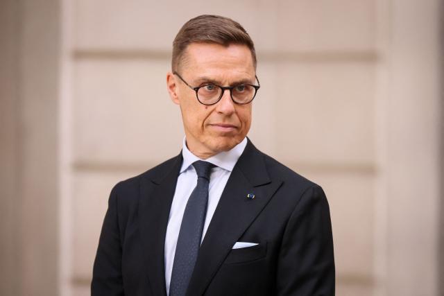 Finland's President Alexander Stubb and France's President (not pictured) deliver a joint statement at The Elysee Presidential Palace in Paris on February 23, 2026. (Photo by Thomas Padilla / POOL / AFP)