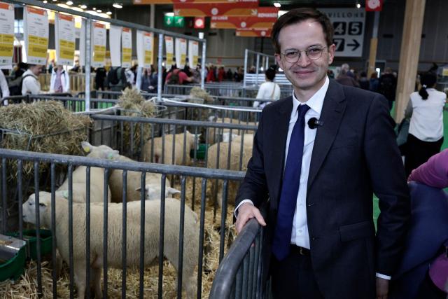 Paris mayoral candidate Pierre-Yves Bournazel visits the Paris International Agricultural Show (Salon de l'Agriculture) at Paris Expo Porte de Versailles in Paris on February 23, 2026. (Photo by STEPHANE DE SAKUTIN / AFP)