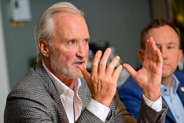 CEO of Telenet Group N.V., the largest provider of cable broadband services in Belgium, John Porter speaks during a press conference on the group's strategic course towards 2028, at the Telenet headquarters in Mechelen on February 23, 2026. (Photo by DIRK WAEM / Belga / AFP) / Belgium OUT