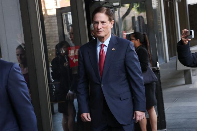 Nathan Hochman, the Los Angeles County district attorney arrives during Nick Reiner's arraignment on charges of murdering his parents Rob and Michele Reiner, at Los Angeles Superior Court on February 23, 2026, in Los Angeles, California. (Photo by Patrick T. Fallon / AFP)