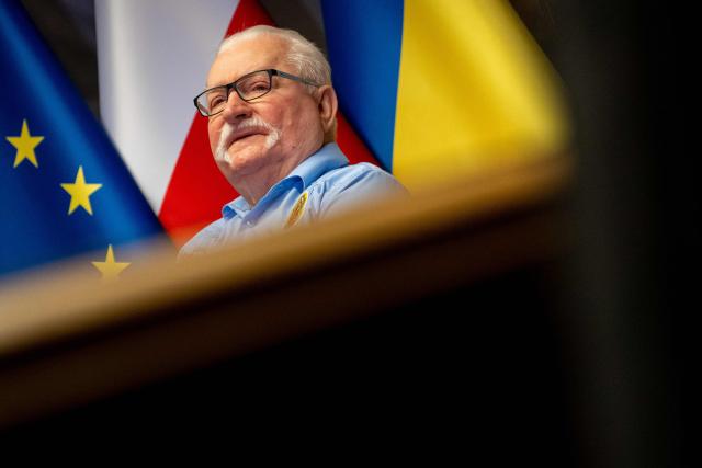 Former Poland's President and 1983 Nobel Peace Prize laureate Lech Walesa looks on during an interview with AFP journalists in his office at the European Solidarity Centre in Gdansk on February 23, 2026. (Photo by MATEUSZ SLODKOWSKI / AFP)