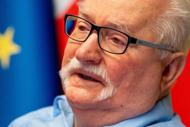 Former Poland's President and 1983 Nobel Peace Prize laureate Lech Walesa speaks during an interview with AFP journalists in his office at the European Solidarity Centre in Gdansk on February 23, 2026. (Photo by MATEUSZ SLODKOWSKI / AFP)