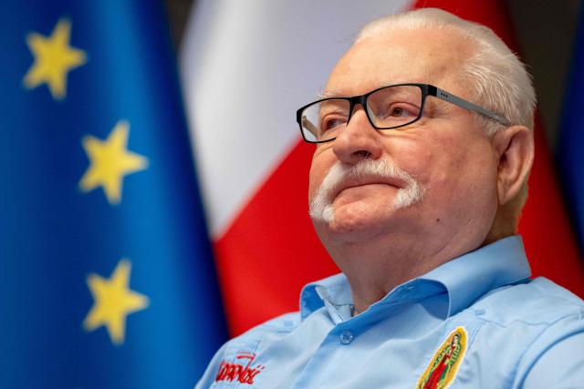 Former Poland's President and 1983 Nobel Peace Prize laureate Lech Walesa looks on during an interview with AFP journalists in his office at the European Solidarity Centre in Gdansk on February 23, 2026. (Photo by MATEUSZ SLODKOWSKI / AFP)