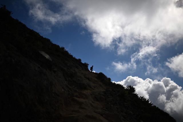 A tourist climbs down the Ilamatepec Volcano in Santa Ana, El Salvador, on February 21, 2026. In El Salvador, there are 242 volcanoes, of which 36 are considered active, according to data from the Ministry of Environment and Natural Resources of El Salvador. (Photo by Marvin RECINOS / AFP)