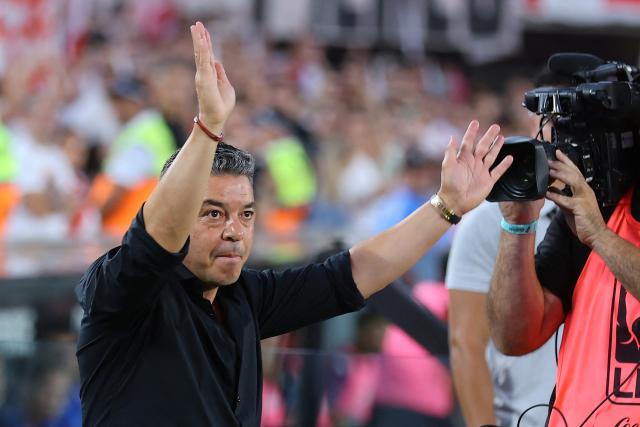 (FILES) River Plate's head coach Marcelo Gallardo waves ahead of the Argentine Professional Football League 2026 Apertura Tournament match between River Plate and Tigre at the Mas Monumental Stadium in Buenos Aires on February 7, 2026. Marcelo Gallardo, River Plate's most decorated coach and club idol, announced on February 23, 2026, that he will lead the team for the last time on February 26, when the Millonario face Banfield at the Monumental stadium in the Argentine Apertura tournament. (Photo by Alejandro PAGNI / AFP)
