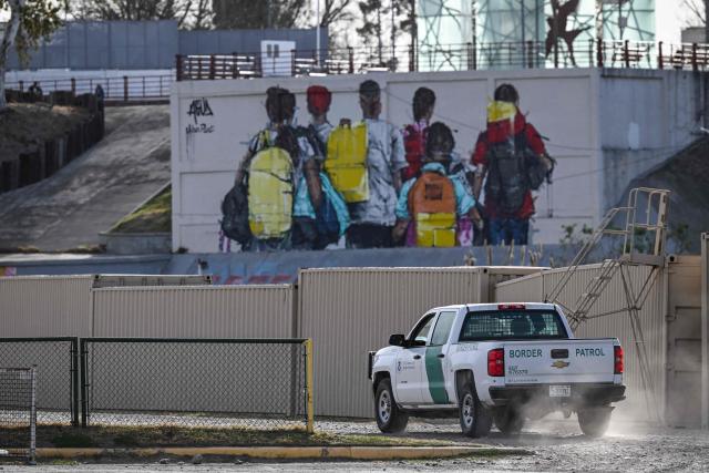 Border Patrol agents patrol along the US-Mexico border at Shelby Park in Eagle Pass, Texas, on February 18, 2026. (Photo by RONALDO SCHEMIDT / AFP)