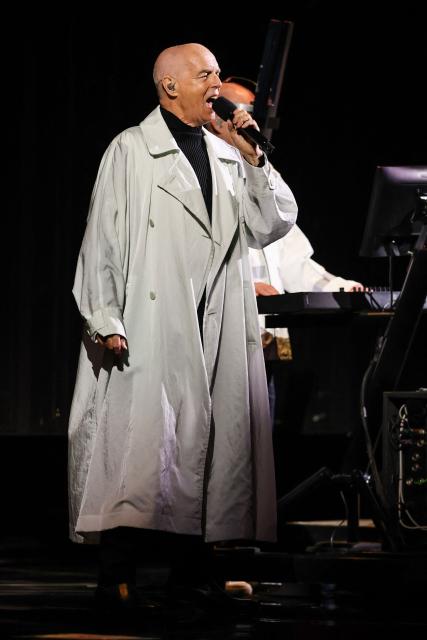 British singer Neil Tennant, of synth-pop duo Pet Shop Boys, performs on stage during the 65th Vina del Mar International Song Festival in Vina del Mar, Chile on February 23, 2025. (Photo by Javier TORRES / AFP)