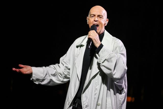 British singer Neil Tennant, of the synth-pop duo Pet Shop Boys, performs on stage during the 65th Vina del Mar International Song Festival in Vina del Mar, Chile on February 23, 2025. (Photo by Javier TORRES / AFP)