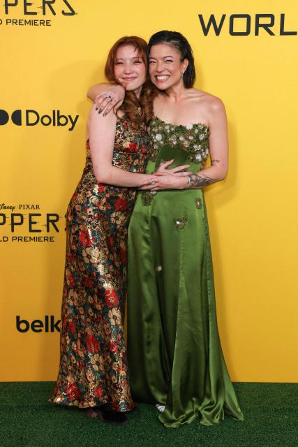 US actress Piper Curda (R) and her sister US actress Saylor Bell Curda attend the premiere of Disney-Pixar's "Hoppers" at El Capitan Theatre in Los Angeles, California, on February 23, 2026. (Photo by VALERIE MACON / AFP)
