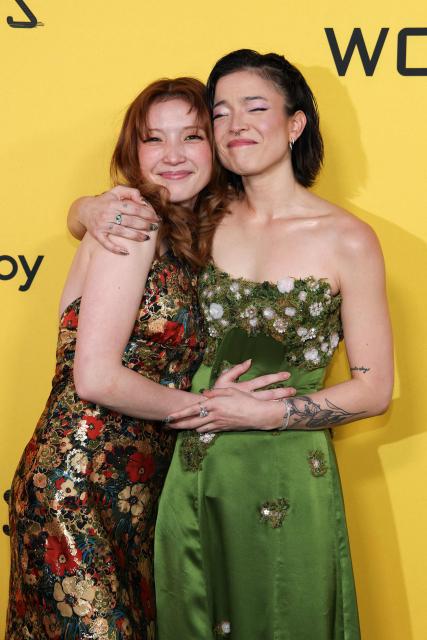 US actress Piper Curda (R) and her sister US actress Saylor Bell Curda attend the premiere of Disney-Pixar's "Hoppers" at El Capitan Theatre in Los Angeles, California, on February 23, 2026. (Photo by VALERIE MACON / AFP)