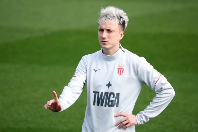 Monaco's Russian midfielder #10 Aleksandr Golovin looks on during a training session in La Turbie training centre near Monaco on February 24, 2026, on the eve of their UEFA Champions League knockout round play-off second Leg football match against Paris Saint-Germain (PSG). (Photo by Valery HACHE / AFP)