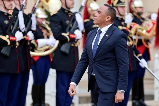 Madagascar's President Mickael Randrianirina arrives for a meeting with France's President at The Elysee Presidential Palace in Paris on February 24, 2026. (Photo by Ludovic MARIN / AFP)