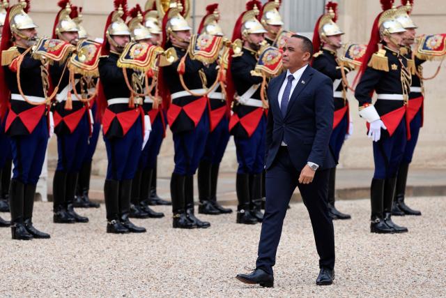Madagascar's President Mickael Randrianirina arrives for a meeting with France's President at The Elysee Presidential Palace in Paris on February 24, 2026. (Photo by Ludovic MARIN / AFP)