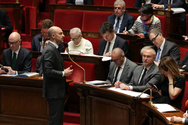 France's Foreign Affairs Minister Jean-Noel Barrot answers during a session of questions to the government at the National Assembly, France's lower house of parliament in Paris on February 24, 2026. (Photo by Thomas SAMSON / AFP)