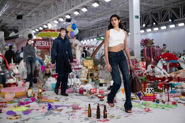 Models walk the runway during the Diesel collection show at Milan's Fashion Week Womenswear Fall/Winter 2026/2027 in Milan on February 24, 2026. (Photo by MIGUEL MEDINA / AFP)