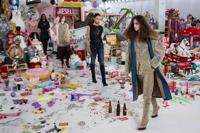 Models walk the runway during the Diesel collection show at Milan's Fashion Week Womenswear Fall/Winter 2026/2027 in Milan on February 24, 2026. (Photo by MIGUEL MEDINA / AFP)