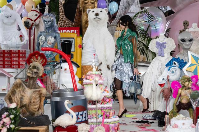A model walks the runway during the Diesel collection show at Milan's Fashion Week Womenswear Fall/Winter 2026/2027 in Milan on February 24, 2026. (Photo by MIGUEL MEDINA / AFP)