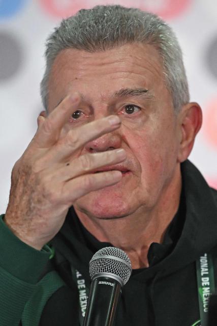 Mexico's coach Javier Aguirre gestures during a press conference at La Corregidora stadium in Santiago de Queretaro, Queretaro state, Mexico, on February 24, 2026. Mexico will play Iceland in a friendly football match on February 25 in Queretaro amid security concerns following countrywide incidents after the death of CNJG cartel leader "El Mencho". (Photo by Carl de Souza / AFP)