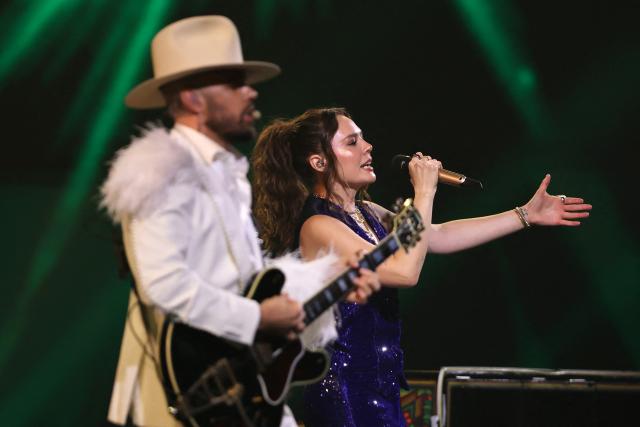 Mexican singer Jesse Huerta (R) and Joy Huerta, of pop duo Jesse & Joy, perform on stage during the 65th Vina del Mar International Song Festival in Vina del Mar, Chile, on February 24, 2026. (Photo by Javier TORRES / AFP)