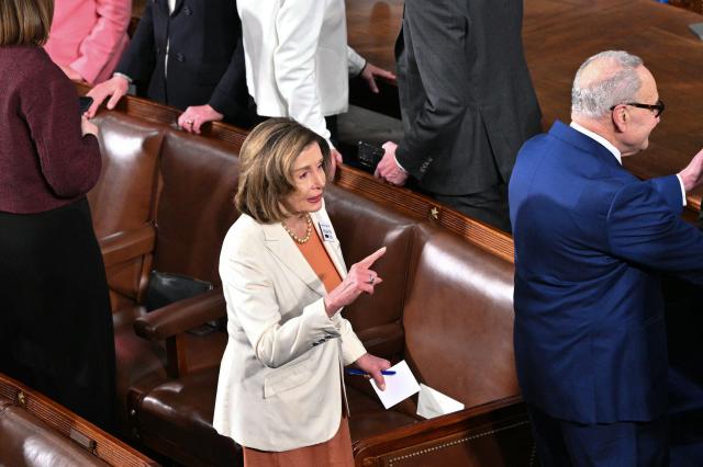 US Representative Nancy Pelosi, Democrat from California, arrives for US President Donald Trump's State of the Union address in the House Chamber of the US Capitol in Washington, DC, on February 24, 2026. (Photo by Mandel NGAN / AFP)