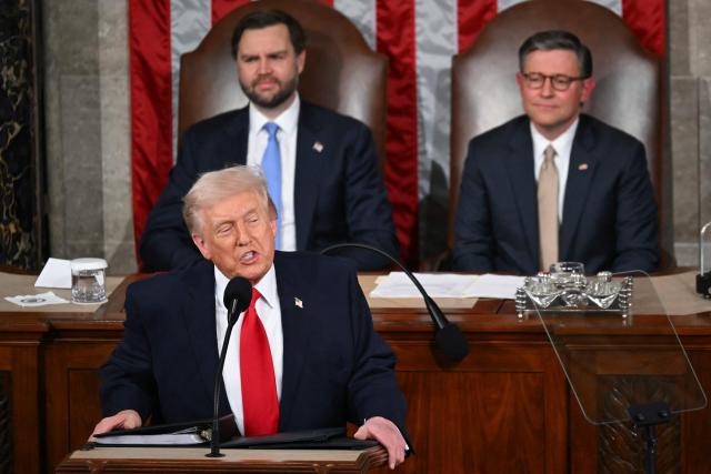 US President Donald Trump delivers the State of the Union address in the House Chamber of the US Capitol in Washington, DC, on February 24, 2026. (Photo by ANDREW CABALLERO-REYNOLDS / AFP)