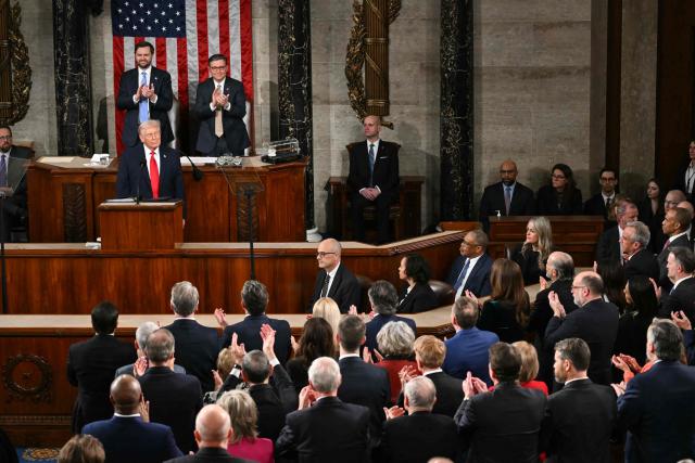 US President Donald Trump delivers the State of the Union address in the House Chamber of the US Capitol in Washington, DC, on February 24, 2026. (Photo by ANDREW CABALLERO-REYNOLDS / AFP)