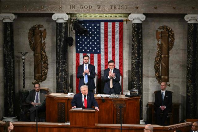US President Donald Trump delivers the State of the Union address in the House Chamber of the US Capitol in Washington, DC, on February 24, 2026. (Photo by ANDREW CABALLERO-REYNOLDS / AFP)