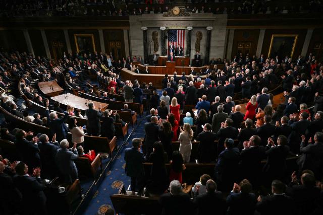 US President Donald Trump delivers the State of the Union address in the House Chamber of the US Capitol in Washington, DC, on February 24, 2026. (Photo by ANDREW CABALLERO-REYNOLDS / AFP)