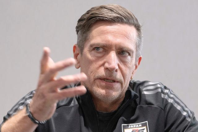 This photo taken on February 17, 2026 shows Japan's Greenland-born women's women's national football team head coach Nils Nielsen speaking in an interview with AFP at the national training center operated by JFA in Chiba. Japan's Greenland-born women's football coach Nils Nielsen is no fan of US President Donald Trump but he loves his team and believes they can become fan favourites at the Asian Cup in Australia (Photo by Kazuhiro NOGI / AFP)