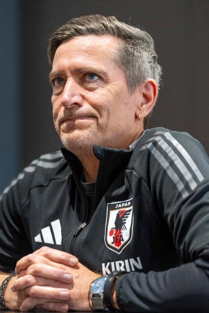 This photo taken on February 17, 2026 shows Japan's Greenland-born women's women's national football team head coach Nils Nielsen speaking in an interview with AFP at the national training center operated by JFA in Chiba. Japan's Greenland-born women's football coach Nils Nielsen is no fan of US President Donald Trump but he loves his team and believes they can become fan favourites at the Asian Cup in Australia (Photo by Kazuhiro NOGI / AFP)