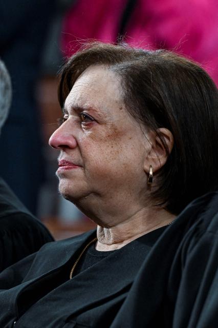 US Supreme Court Justice Elena Kagan watches as President Donald Trump delivers the first State of the Union address of his second term to a joint session of Congress in the House Chamber of the United States Capitol in Washington, DC, on February 24, 2026. (Photo by Kenny HOLSTON / POOL / AFP)