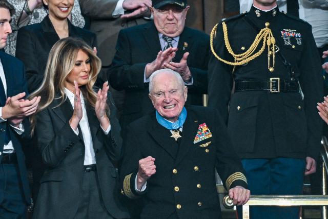 Royce Williams receives the Congressional Medal of Honor as President Donald Trump delivers the first State of the Union address of his second term to a joint session of Congress in the House Chamber of the United States Capitol in Washington, DC, on February 24, 2026. (Photo by Kenny HOLSTON / POOL / AFP)