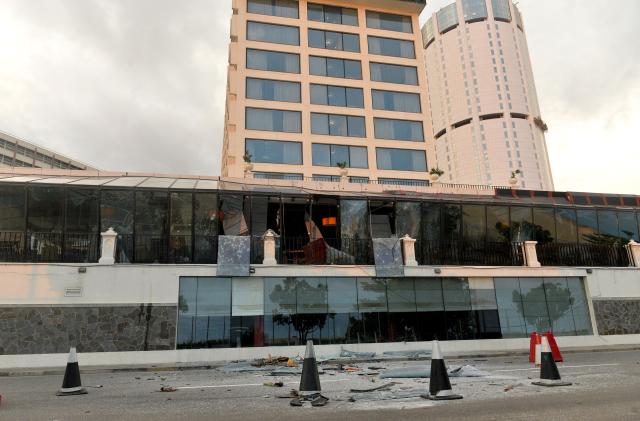 (FILES) A general view of the Kingsbury Hotel targeted earlier in the day by a blast in Colombo on April 21, 2019. Sri Lanka's criminal investigators arrested the country's former intelligence chief Suresh Sallay on February 25 in connection with the 2019 Easter Sunday bombings that killed 279 people, police said. (Photo by ISHARA S.  KODIKARA / AFP)