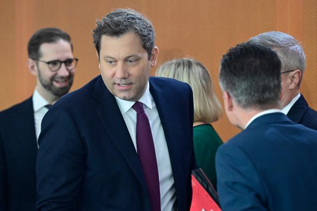 German Finance Minister and Vice Chancellor Lars Klingbeil arrives at the weekly cabinet meeting on February 25, 2026 at the Chancellery in Berlin. (Photo by John MACDOUGALL / AFP)