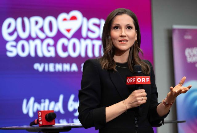 Moderator Austrian journalist Alexandra Maritza Wachter speaks during a press conference on a media update of the Eurovision Song Contest 2026 (ESC) at ORF in Vienna, Austria, on February 26, 2026. The Austrian capital Vienna will host the Eurovision Song Contest 2026 from May 12 to 16, 2026. (Photo by Joe Klamar / AFP)