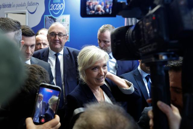 President of Rassemblement National parliamentary group Marine Le Pen visits the Paris International Agricultural Show (Salon de l'Agriculture) at Paris Expo Porte de Versailles in Paris on February 26, 2026. (Photo by GEOFFROY VAN DER HASSELT / AFP)