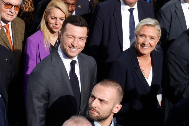 President of Rassemblement National parliamentary group Marine Le Pen (R) and President of French far-right party Rassemblement National (RN) Jordan Bardella (L) visit the Paris International Agricultural Show (Salon de l'Agriculture) at Paris Expo Porte de Versailles in Paris on February 26, 2026. (Photo by GEOFFROY VAN DER HASSELT / AFP)