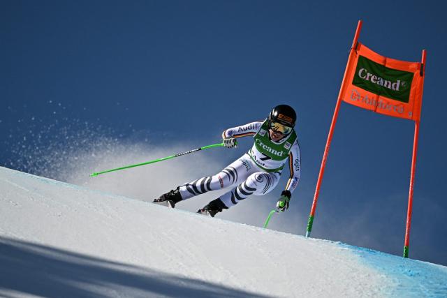 Germany's Kira Weidle-Winkelmann takes part in the Women Downhill training during the Soldeu 2026 FIS Alpine World Ski Championships in Soldeu on February 26, 2026. (Photo by Lionel BONAVENTURE / AFP)