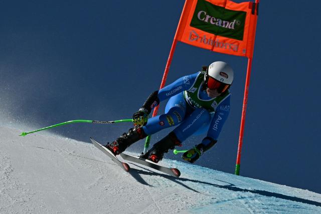 Italy's Sara Thaler takes part in the Women Downhill training during the Soldeu 2026 FIS Alpine World Ski Championships in Soldeu on February 26, 2026. (Photo by Lionel BONAVENTURE / AFP)