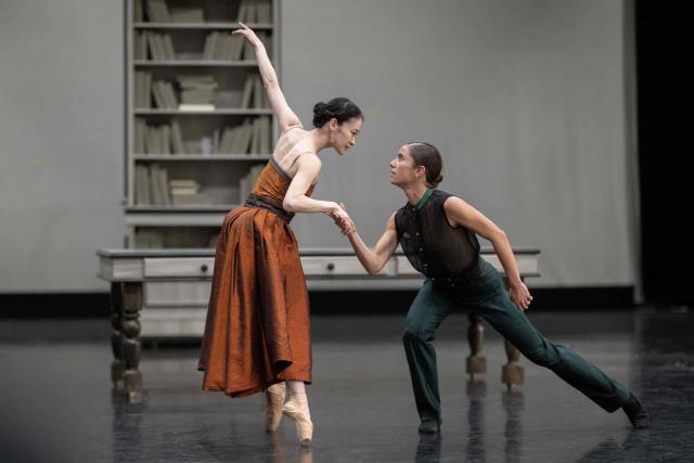 Ballet dancers Saeka Shirai (L), playing Marianna Lawton, and Gemma Coutts (R), playing Anne 'Gentleman Jack' Lister, take part in a full dress rehearsal of a production of "Gentleman Jack" in a rehearsal room of the Northern Ballet's headquarters in Leeds, northern England on February 24, 2026. Based on her diaries which were decoded after her death, "Gentleman Jack" portrays the life of the 19th century landowner and industrialist Anne Lister, who has been described as the  "first modern lesbian". The world premiere of the ballet takes place in Leeds on March 7. (Photo by Oli SCARFF / AFP)