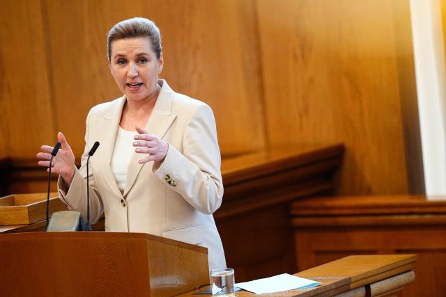 Danish Prime Minister Mette Frederiksen calls for parliamentary election in the Parliament Hall at Christiansborg in Copenhagen, Denmark, on February 26, 2026. The general election is to take place on March 24, 2026. (Photo by Thomas Traasdahl / Ritzau Scanpix / AFP) / Denmark OUT