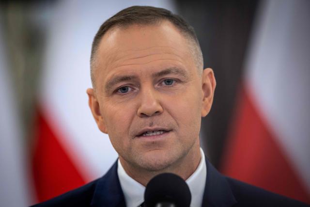 Poland's President Karol Nawrocki speaks during a press conference following a session of the parliament, where the Polish Minister of Foreign Afairs presented the main points of the Polish government's foreign policy in Warsaw on February 26, 2026. (Photo by Wojtek RADWANSKI / AFP)
