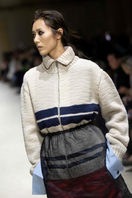 A model presents a creation of the Prada collection during the Milan Fashion Week Womens-Mens collection Fall-Winter 2026-2027, in Milan on February 26, 2026. (Photo by MIGUEL MEDINA / AFP)