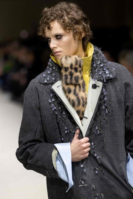 A model presents a creation of the Prada collection during the Milan Fashion Week Womens-Mens collection Fall-Winter 2026-2027, in Milan on February 26, 2026. (Photo by MIGUEL MEDINA / AFP)